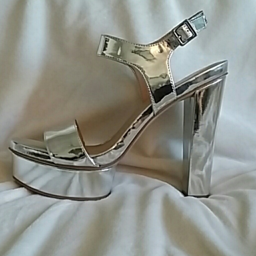 9West, silver heels size 8